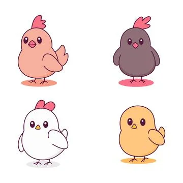 Simple Cute Chicken Chick Hen Poultry Animal Cartoon Character 스톡 일러스트