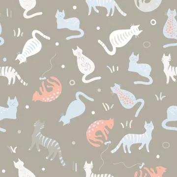 Simple cute color cats pattern. Vector illustration Stock Illustration