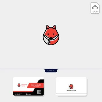 Simple cute fox logo template vector illustration, free business card design  Stock Illustration