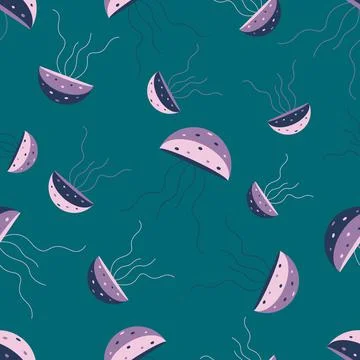 Simple cute Jellyfish seamless pattern made in dark and bright colors. Patter Stock Illustration