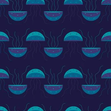Simple cute Jellyfish seamless pattern made in dark and bright colors. Patter Stock Illustration