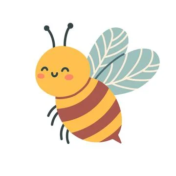 Simple cute little bee isolated on white background. Cute flat vector Illustrazione stock