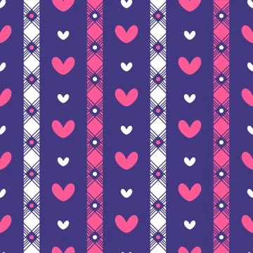 Simple Cute Love Dot Rhombus Line Vertical Decorative Seamless Pattern Stock Illustration