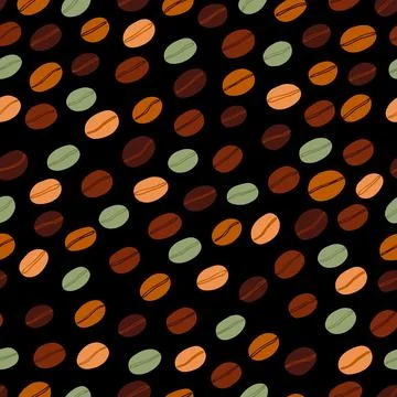 Simple cute roasted and green coffee beans seamless hand written pattern in w Stock Illustration