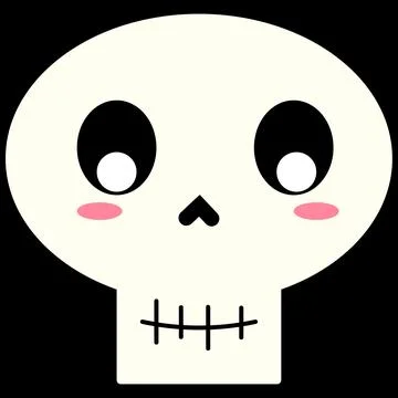Simple Cute Skull Vector Illustration, Kawaii Halloween Skeleton Cartoon Fa.. Ilustração Stock