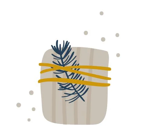 Simple cute vector illustration of scandinavian gift box with branch. Hand drawn Illustrazione stock