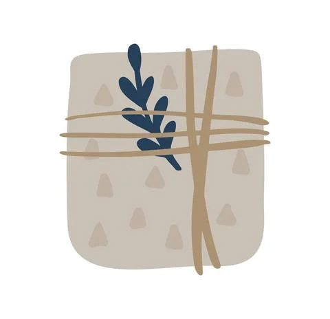 Simple cute vector illustration of scandinavian gift box with branch. Hand drawn 스톡 일러스트