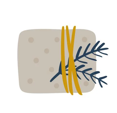 Simple cute vector illustration of scandinavian gift box with branch. Hand drawn 스톡 일러스트