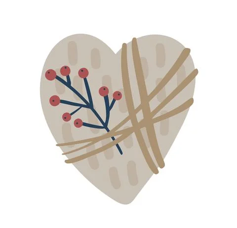Simple cute vector illustration of scandinavian gift box in form of heart with Illustrazione stock