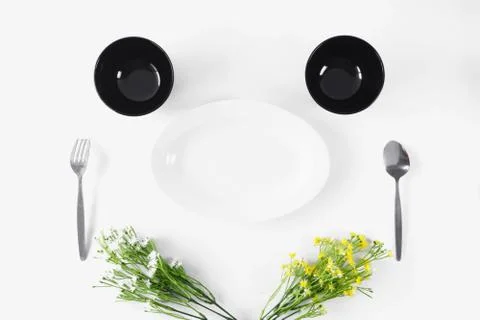 Simple cutlery set on white background Stock Photos