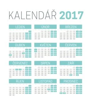 Simple Czech 2017 calendar template with Czech national holidays Stock Illustration