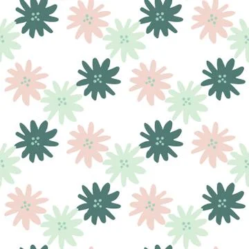 Simple daisies flowers seamless pattern on white background. Chamomiles flora イラスト素材