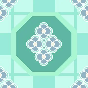Simple Daisy Checked Pattern In Aqua Green and blue Stock Illustration