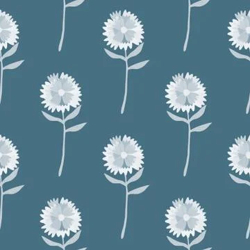 Simple dandelion seamless pattern. Hand drawn flower ornament in white tone o イラスト素材