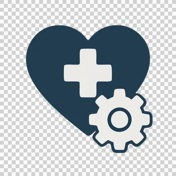 Simple Dark Blue Heart Shape with White Cross and Gear Icon Symbol 스톡 일러스트