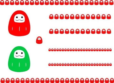 Simple Daruma icon, line set. Japanese lucky charm. Stock Illustration