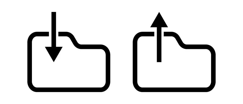 Simple data download and upload folder icon set. Vector. Illustrazione stock