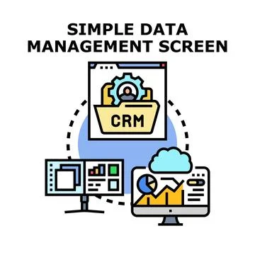 Simple data management screen analyzing customer data in cloud 库存插图