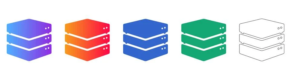 Simple Data Server Stack Icon Set Stock Illustration