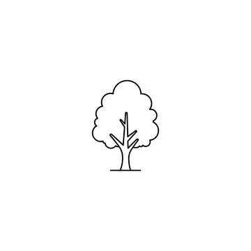 Simple deciduous tree line art icon graphic with a clean, minimalist vector Illustrazione stock