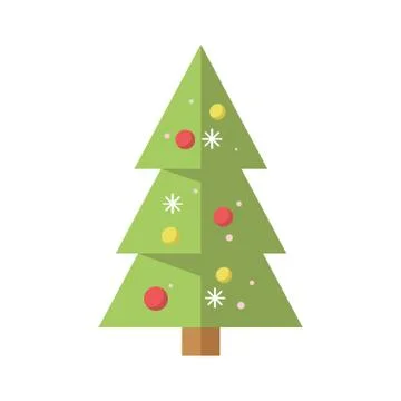 Simple Decorated Cartoon Christmas Pine Tree Ilustração Stock