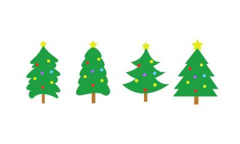 Simple Decorated Christmas Tree Vector Graphic Set Stock Illustration