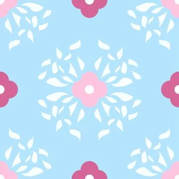 Simple Decorative Floral Pattern In Pink, Blue And White Stock Illustration