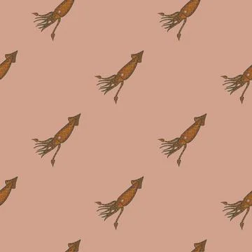 Simple decorative seamless pattern with brown squid shapes. Pale pink backgro Stock Illustration