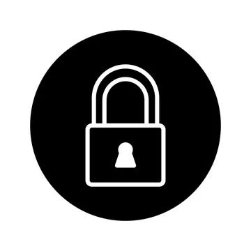 Simple depiction of a white padlock security icon on a black circle, privac.. イラスト素材