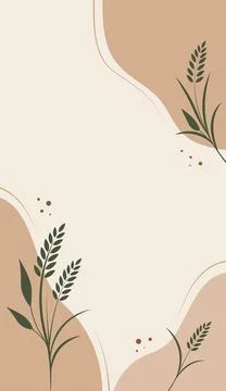 Simple design abstract shapes with green plants wheat on light beige イラスト素材