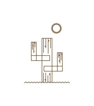 Simple design cactus desert camping nature adventure in mono line geometric Stock Illustration