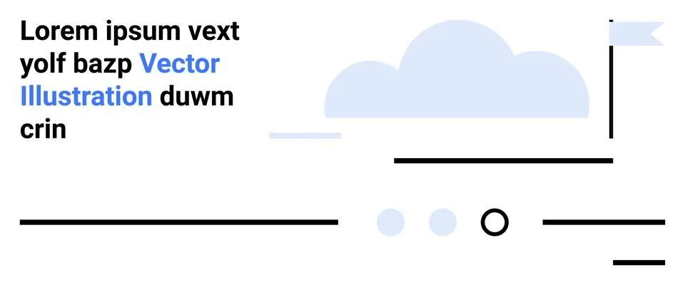 Simple design with a cloud, a blue flag, and black straight lines. Ideal for  Illustrazione stock