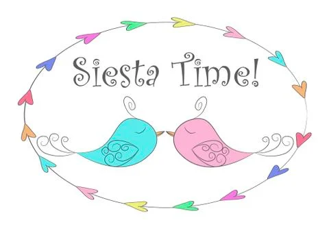 Simple design of cute fabulous sleeping birds. Stock Illustration