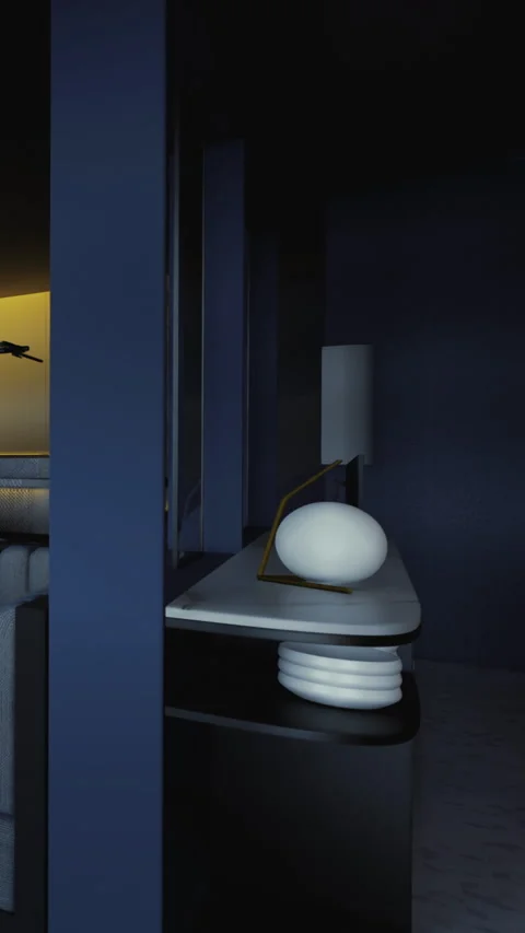 Simple design elements in a modern room with unique lighting features Stock Footage 334175948