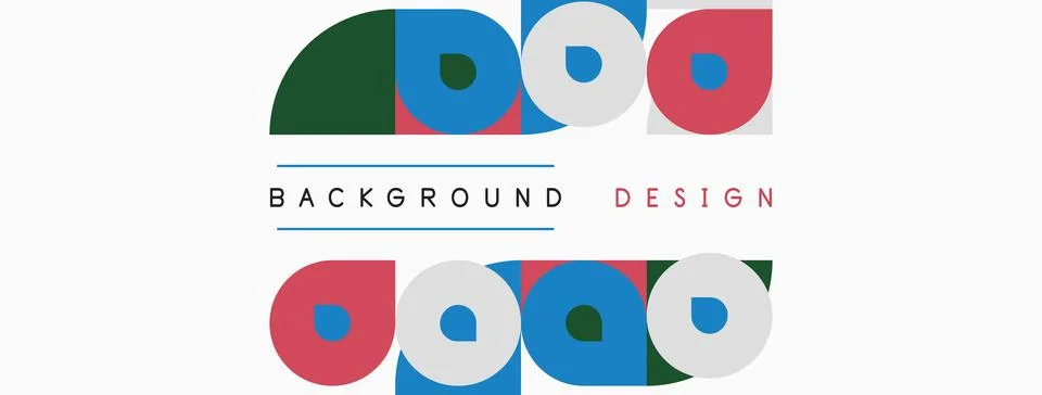 Simple design features colorful geometric shapes, circles, squares. Text read Stock Illustration