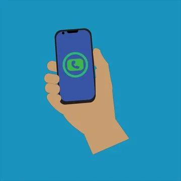 Simple design smart phone on hand symbol background. 스톡 일러스트