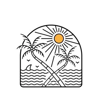 Simple design summer beach in mono line art Stock Illustration