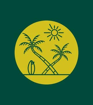 Simple design summer beach in mono line art Stock Illustration