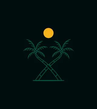 Simple design summer beach in mono line art Stock Illustration