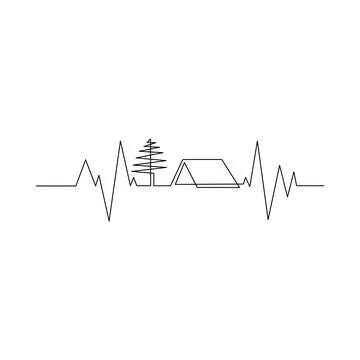 Simple design of tree and camping tent in cardiogram style Stock Illustration
