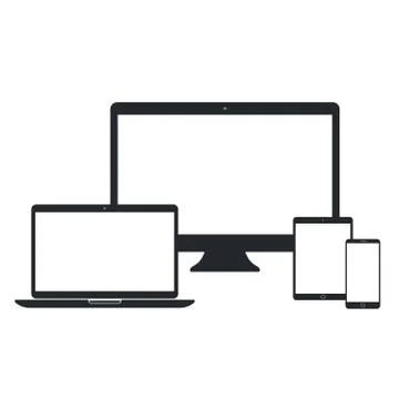 Simple desktop pc, laptop, tablet pc and smart phone set Illustrazione stock