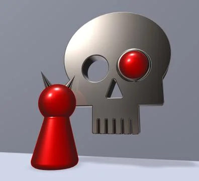 Simple devil character and abstract skull - 3d illustration Illustrazione stock