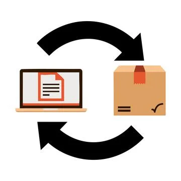 A simple diagram illustrating the process of sending a document and a packa.. Stock Illustration