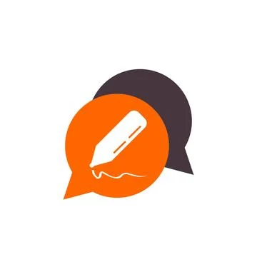 Simple dialogue pen button icon and logo vector Stock Illustration