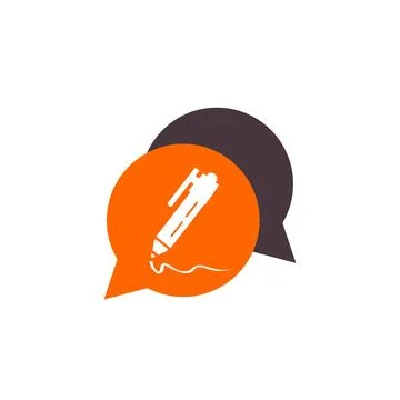 Simple dialogue pen button icon and logo vector Stock Illustration