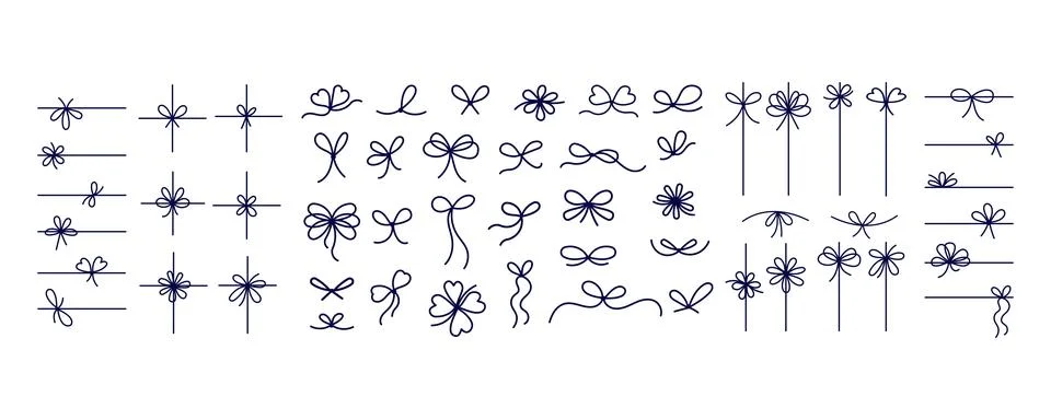 Simple different line bow ribbon doodle big set. Isolated vector hand drawi.. 库存插图