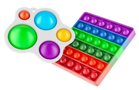 Simple dimple and Silicone push pop. Fidget sensory stress bubble toys. 3D .. Stock Illustration