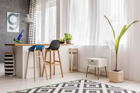 Simple dining area with plant Stock-Fotos