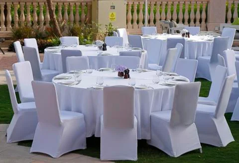 Simple dining table set up for function or events Stock Photos
