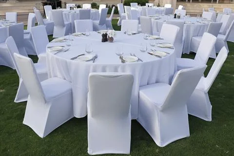 Simple dining table set up for function or events Stock Photos